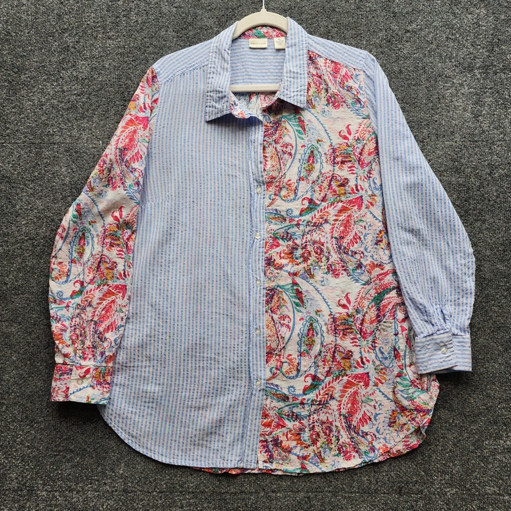 Westbound Women's Patchwork Stripe Paisley Cotton Rayon Button Up Shirt XL - Picture 2 of 8